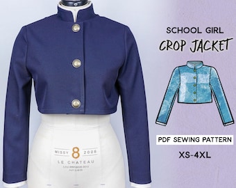 School Girl Crop Jacket Sewing Pattern/Downloadable PDF File and Tutorial Book