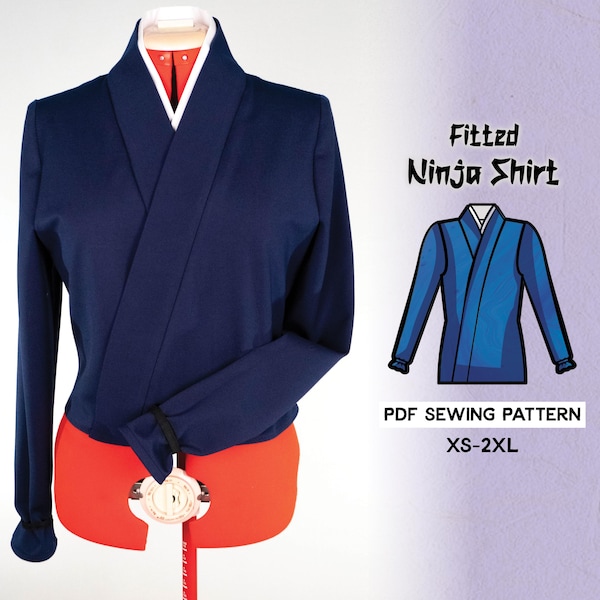 Naaipatroon getailleerd ninja-shirt/downloadbaar pdf-bestand en zelfstudieboek