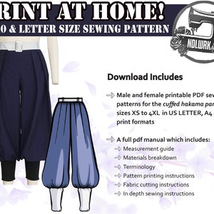 Cuffed Hakama Pants Sewing Pattern/Downloadable PDF File and Tutorial Book image 5