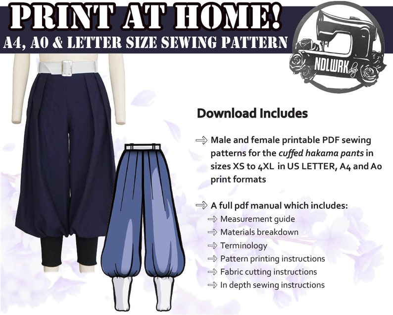 Cuffed Hakama Pants Sewing Pattern/Downloadable PDF File and Tutorial Book image 5