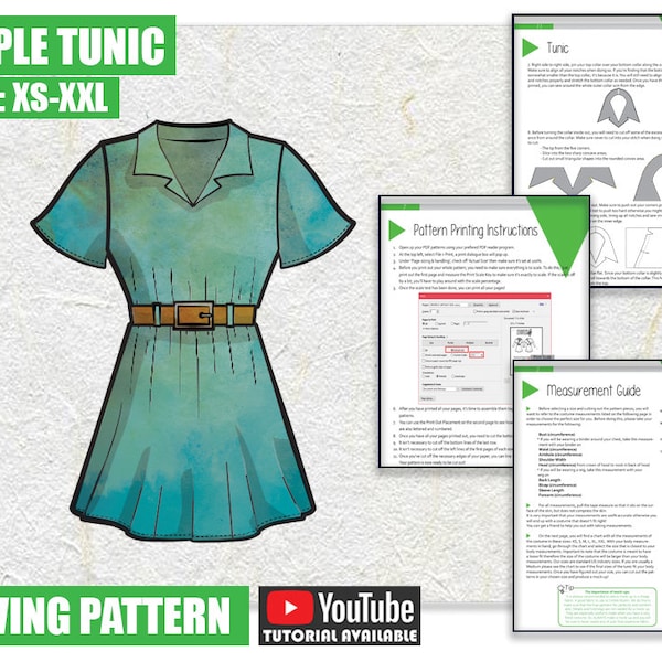 Patron de couture de tunique simple/fichier PDF téléchargeable et livre d'instructions