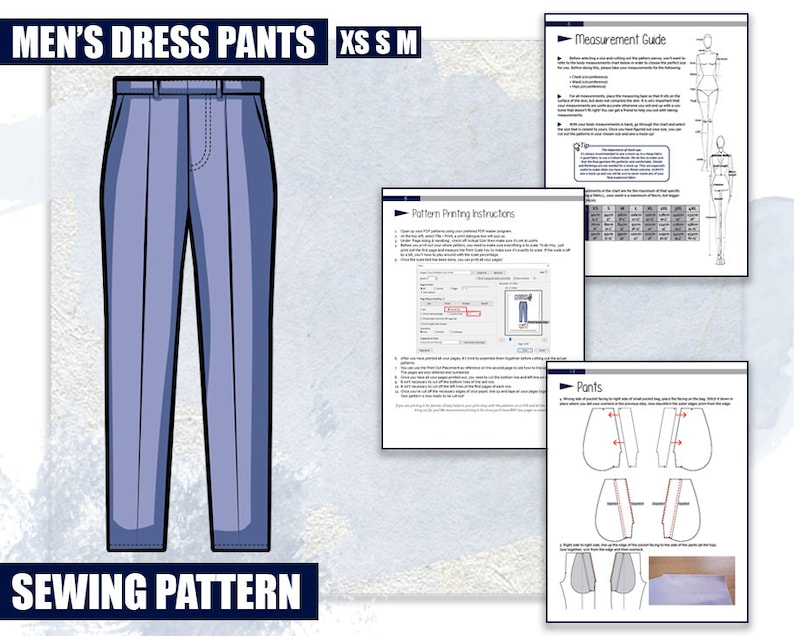 XS S M pantalons de costume pour hommes Costume de mode cosplay patron de couture/fichier PDF téléchargeable image 1