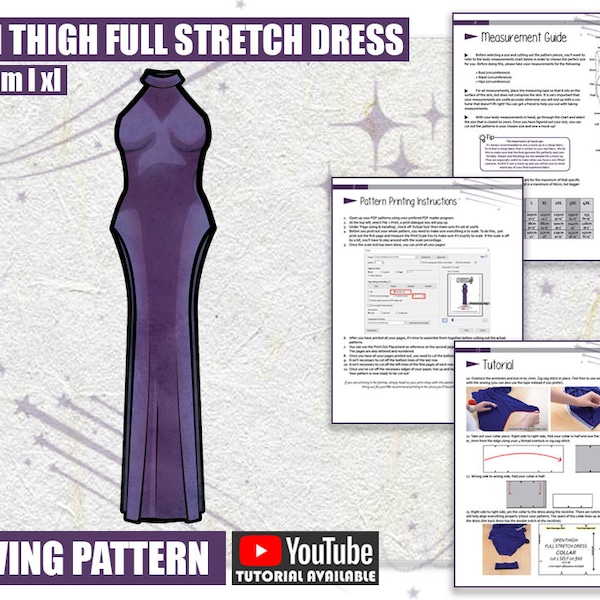 M L XL Open Thigh Full Stretch Dress Sewing Pattern/Downloadable PDF and Tutorial Book