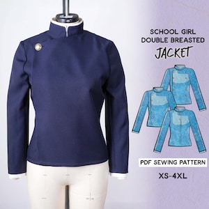 School Girl Double Breasted Jacket Sewing Pattern/Downloadable PDF File and Tutorial Book