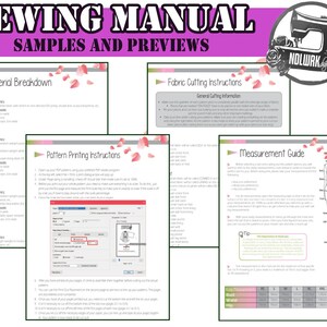 Puede incluir: Un manual de costura con instrucciones para cortar tela, imprimir patrones y una gu&iacute;a de medidas. El manual incluye un desglose de materiales para diferentes prendas, como una camisa, una chaqueta y un pantal&oacute;n.