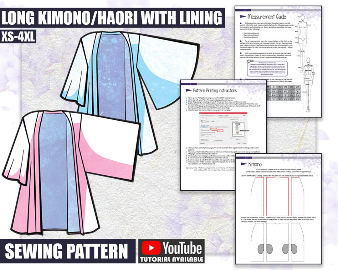Long Haori kimono Lined Sewing Pattern downloadable PDF File and Tutorial Book Etsy Canada