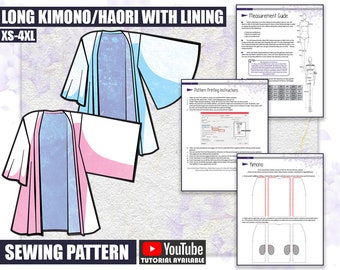 Langer Haori / Kimono gefüttert Schnittmuster / herunterladbare PDF-Datei und Lernprogramm