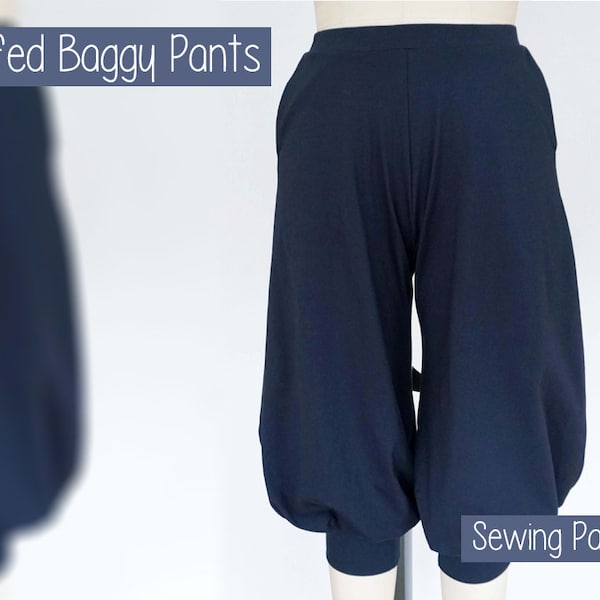 Cuffed Baggy Pants Sewing Pattern for stretch fabrics/Downloadable PDF File and Tutorial Book