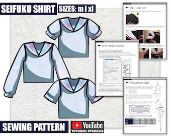 M L XL Patron de couture chemise Seifuku/PDF téléchargeable et tutoriel