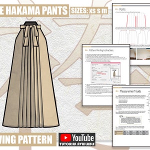 XS S M Wide Hakama Pants Sewing Pattern/Downloadable PDF and Tutorial Book