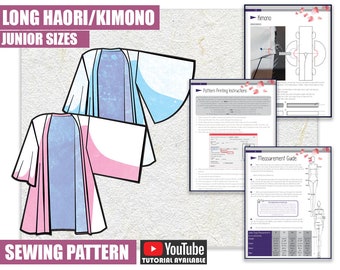 JUNIOR Long Haori/Kimono Lined Sewing Pattern/Downloadable PDF File and Tutorial Book