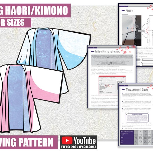 JUNIOR Long Haori/Kimono Lined Sewing Pattern/Downloadable PDF File and Tutorial Book