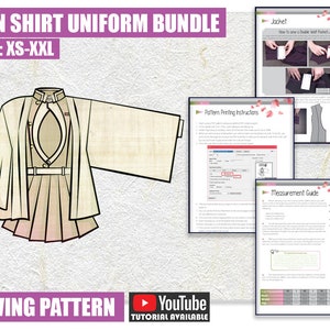 BUNDLE Open Shirt School Girl Uniform Cosplay Sewing Pattern/Downloadable PDF File