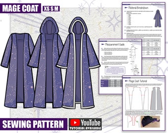 XS S M Mage manteau Costume Cosplay patron de couture/fichier PDF téléchargeable