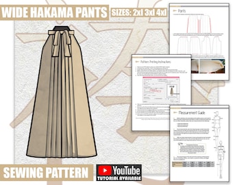 2XL 3XL 4XL Wide Hakama Pants Sewing Pattern/Downloadable PDF and Tutorial Book