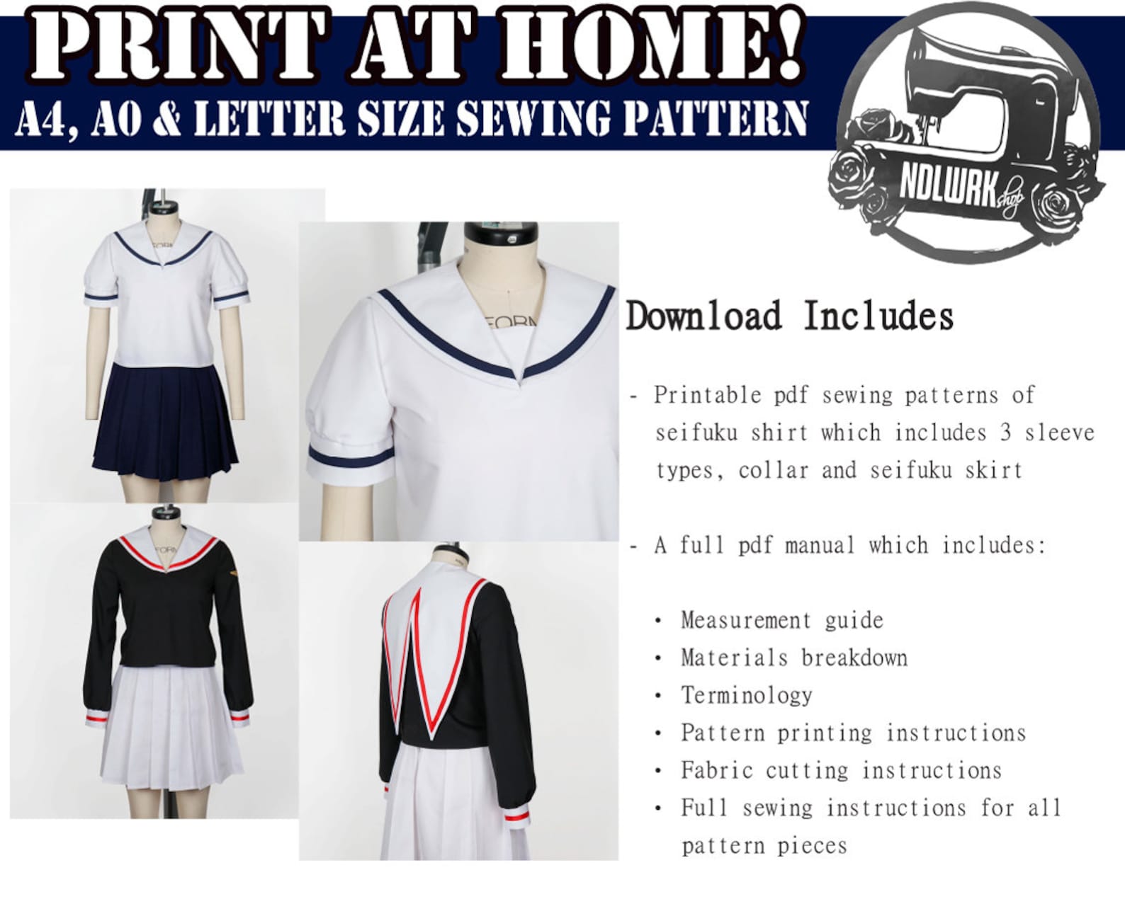 Seifuku Uniform Sewing Pattern | Downloadable PDF and Tutorial Book - Etsy