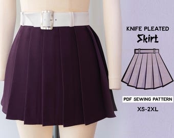Patrón de costura para falda plisada con cuchillo/Archivo PDF descargable y libro tutorial