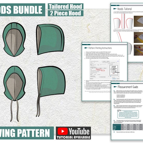 Tailored Hood & 2 Piece Hood Sewing Pattern/Downloadable PDF and Tutorial Book