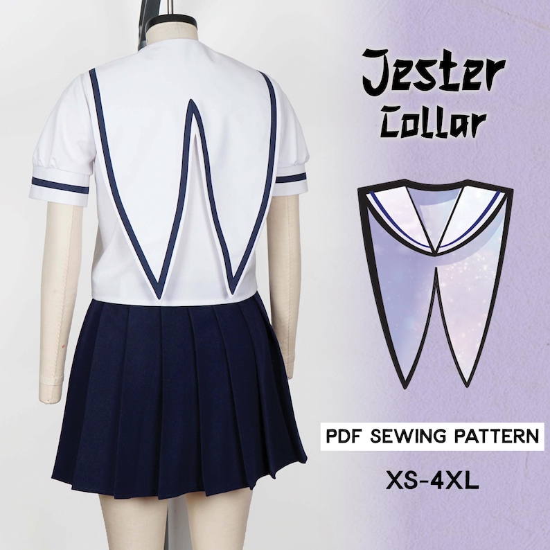 Seifuku Jester Collar sömnadsmönster/nedladdningsbar PDF och handledningsbok bild 1