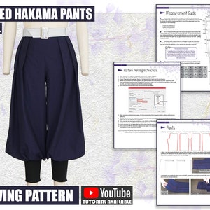 Patron de couture de pantalon hakama à revers/fichier PDF téléchargeable et livre d'instructions image 1