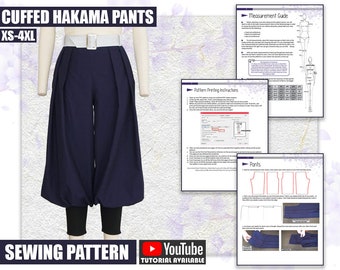 Cuffed Hakama Pants Sewing Pattern/Downloadable PDF File and Tutorial Book