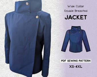 Wide Collar Double Breasted Jacket Sewing Pattern/Downloadable PDF File and Tutorial Book
