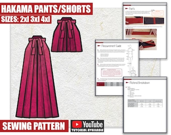 2XL 3XL 4XL Hakama Pants and Shorts Sewing Pattern/Downloadable PDF and Tutorial Book