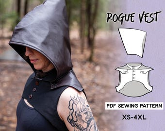 Hooded Half Vest Sewing Pattern: Medieval Cosplay Costume (XS-4XL) (Downloadable PDF File)