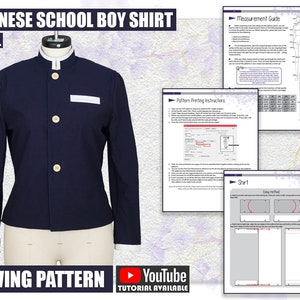 Japanese School Boy Shirt Sewing Pattern/Downloadable PDF File and Tutorial Book