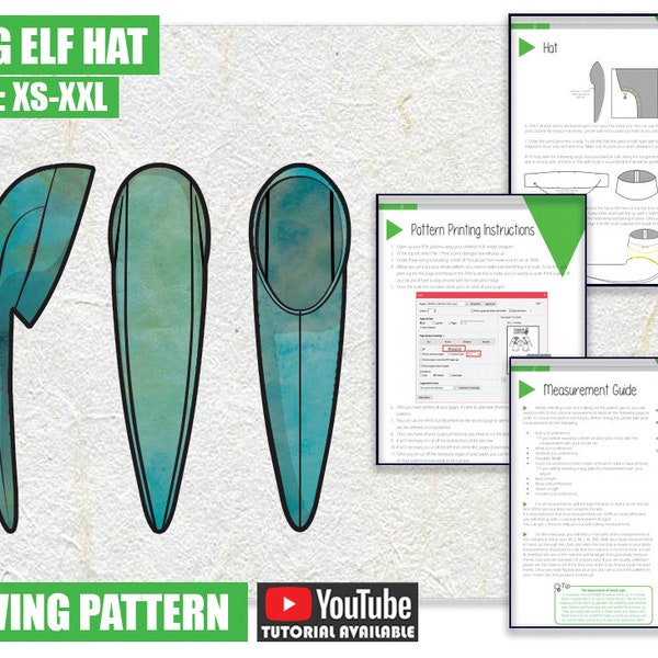 Long Elf Hat Sewing Pattern/Downloadable PDF File and Tutorial Book