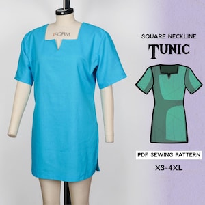 Square Neckline Tunic Sewing Pattern/Downloadable PDF and Tutorial Book