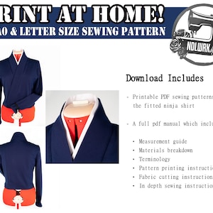 Fitted Ninja Shirt Sewing Pattern/downloadable PDF File and Tutorial ...