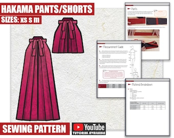 XS S M Hakama Pants and Shorts Sewing Pattern/Downloadable PDF and Tutorial Book