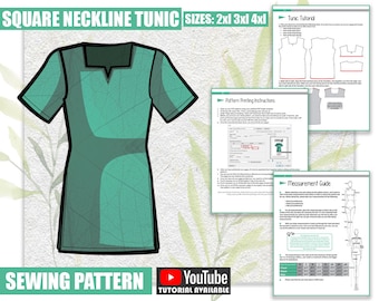 2XL 3XL 4XL Patron de couture tunique encolure carrée/PDF téléchargeable et livre d'instructions