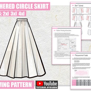 2XL 3XL 4XL Gathered Full Circle Skirt Sewing Pattern/Downloadable PDF File and Tutorial Book