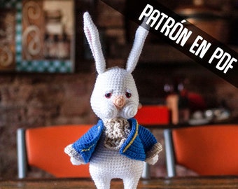 Patron amigurumi Conejo Blanco alicia en el pais de las maravillas