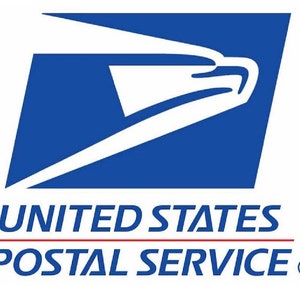 May include: The United States Postal Service logo features a blue square with a white eagle in flight. The words "United States Postal Service" are written in white below the eagle.