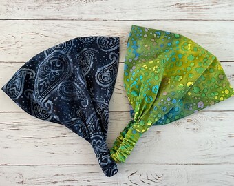 Batik Wide Headband with Elastic Back. No roll Elastic Back. Bandana Headband for Women. Batik Cotton Headband. Boho Headband. Head Scarf.