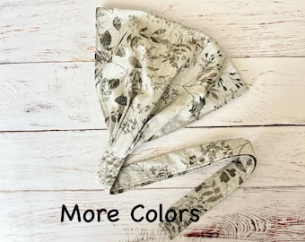 Wide Cotton Bandana Head Scarf: Boho Ribbon Tie Headband. Handmade USA.