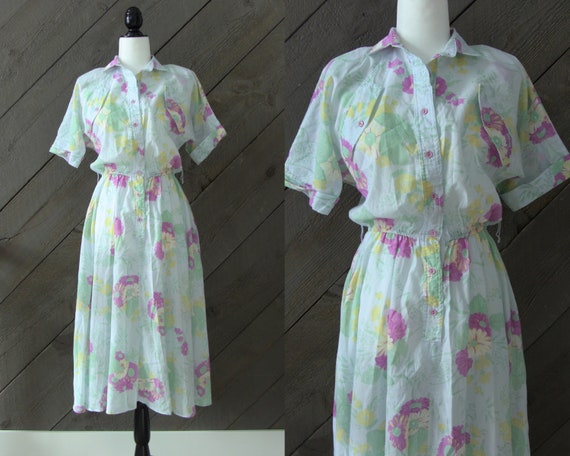 Vintage 80s does 50s Pastel Floral Fit & Flare Dre