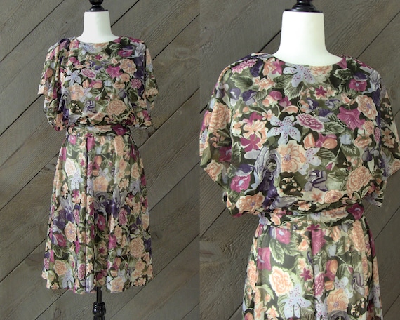 Vintage 80s Floral Chiffon Dress