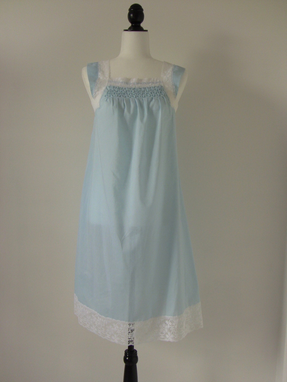 Vintage 70s Nightgown Lace Trim Blue Negligee XS | Etsy