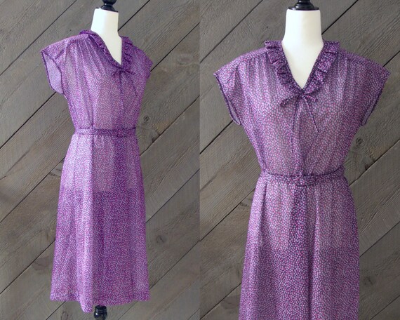 Vintage 80s Floral A line Dress S/M, 80s does 40s