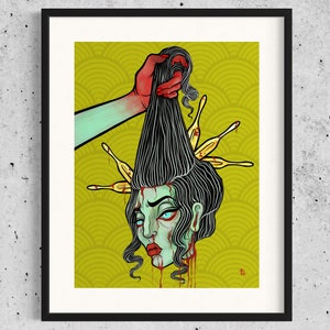 Severed Silence - Namakubi Fine Art Print (9x12&quot;) - Surreal Horror Illustration by Lor Begent - LOR&INK