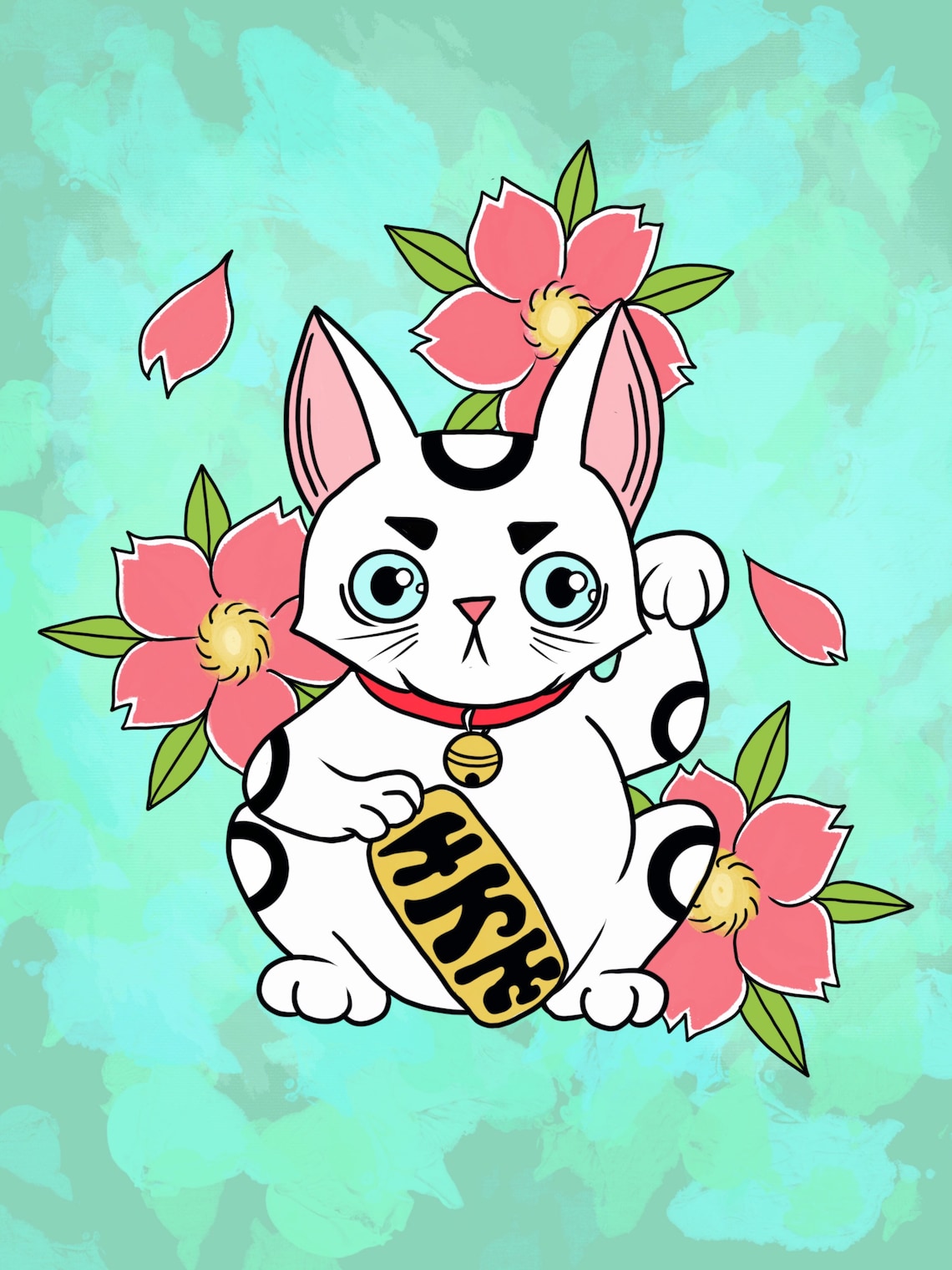 Lucky Cat 9x12 Digital Illustration Tattoo Flash Painting Etsy
