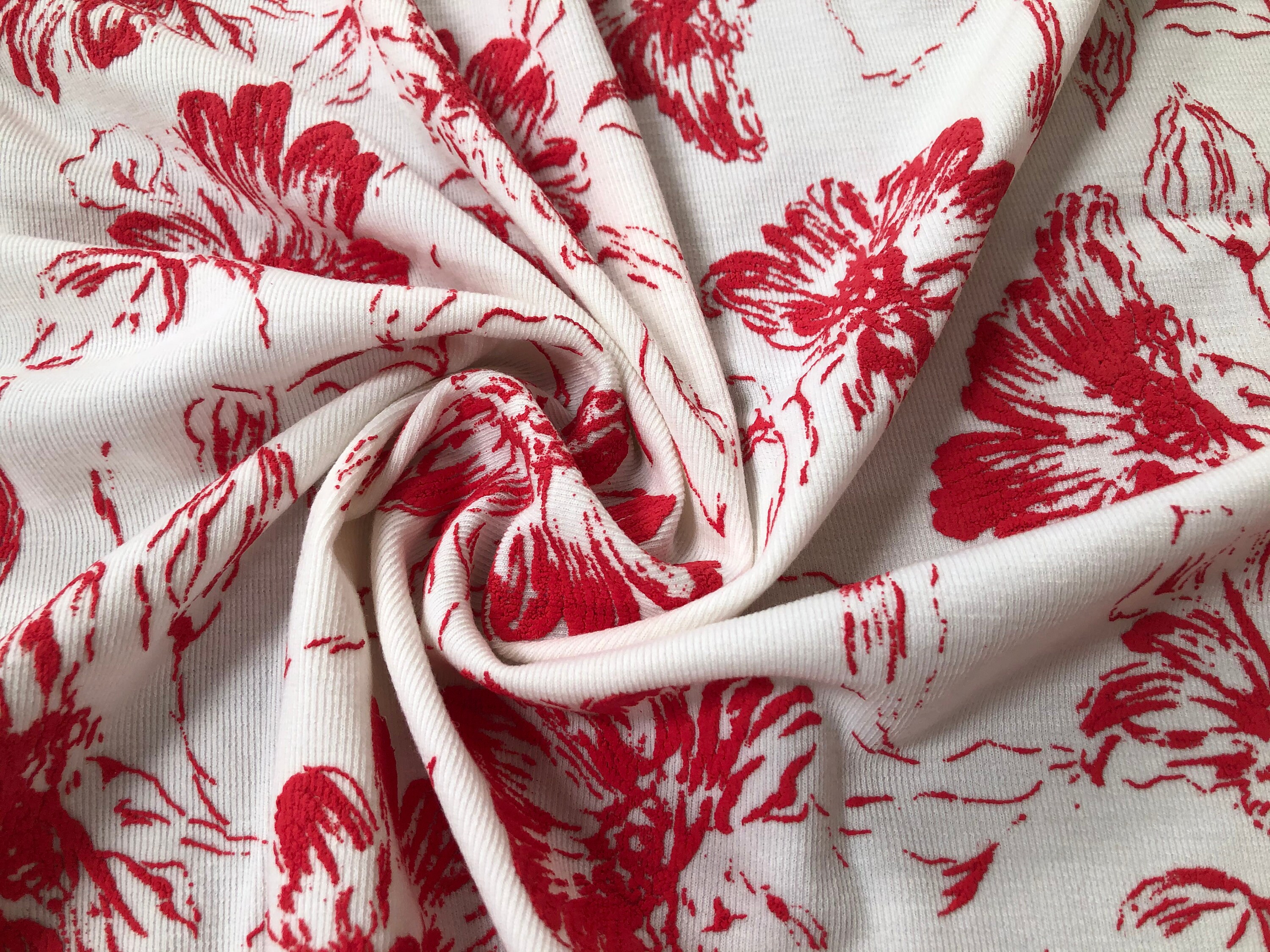 Cotton Rib Knit Fabric Stretchy with Raised Floral Pattern Etsy