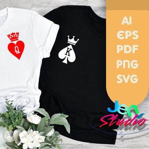 Rei e Rainha svg, Dia dos Namorados svg, casal Rei Rainha svg, cartas de baralho svg, cutfile, cricut, silhueta, ai, eps, pdf, png