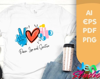 Peace Love and Sanitize svg, social distance svg, covid svg, sanitize svg, Instant Download for Cricut,Digital Download ,eps, ai, png. pdf