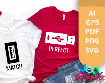 Match & Perfect couple svg, Valentine day svg, Pendrive couple svg, pendrive svg, Love svg, cutfile, cricut, silhouette, ai, eps, pdf, png