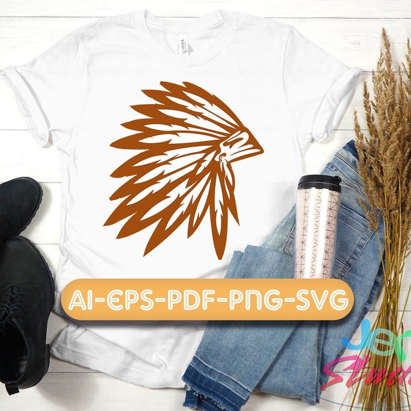Indian Headdress svg, native american svg, Feathers svg, Indian svg, Cricut Files, Silhouette Cut file.